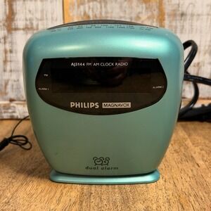 Vintage Philips Magnavox AJ3144/17 FM/AM Clock Radio Tested Working Teal